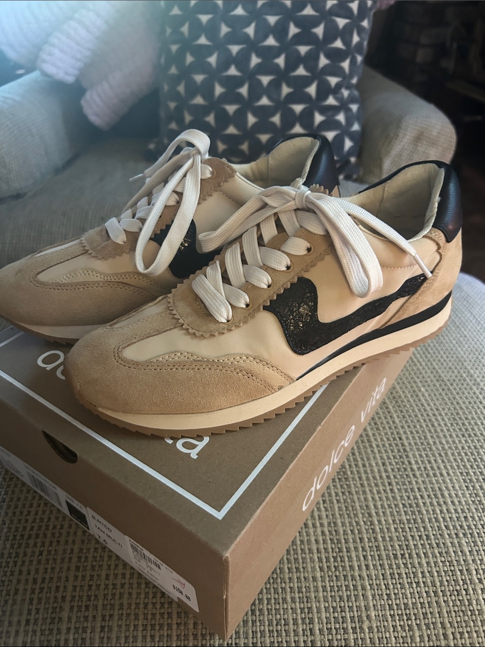 Dolce Vita Beige Suede & Black Accent Women's Sneakers